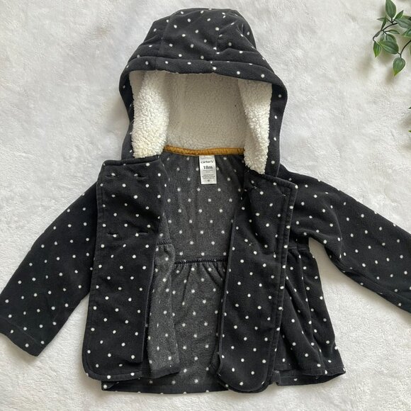Carter’s 18M Black Polka Dot Hooded Fleece Peacoat EUC Toddler Girl - Picture 15 of 16